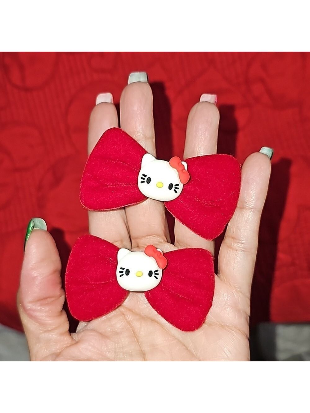 One pair of Red velvet hello kitty hair bows